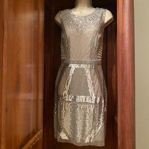 Silver Beaded Art Deco Inspired Cocktail Dress- Aidan Mattox